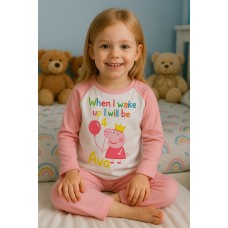 When I Wake Up I Will Be - Personalised Birthday Peppa Kids Pyjamas - Childrens Cotton Birthday Eve Pyjamas  - Boy/Girls Birthday Gift